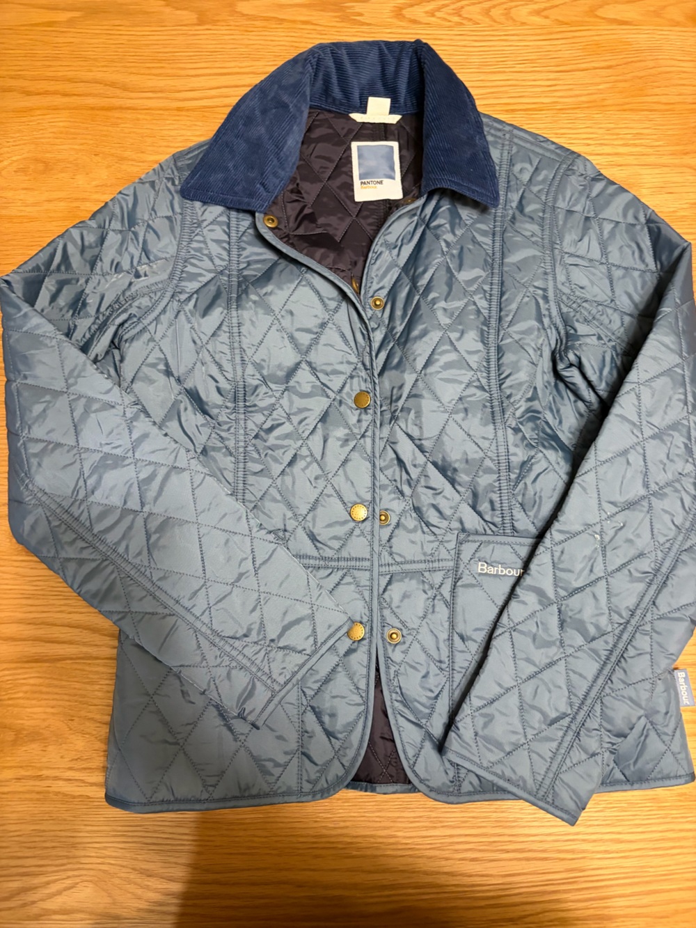 Rare Barbour Pantone Quilted Slate Blue Shirt Jacket with Navy Cord Collar